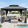 Domi 10x12FT Outdoor Gazebo, Patio Gazebo with Galvanized Steel, Hardtop Gazbo for Patio, Deck, Backyard, Curtain and Netting Included
