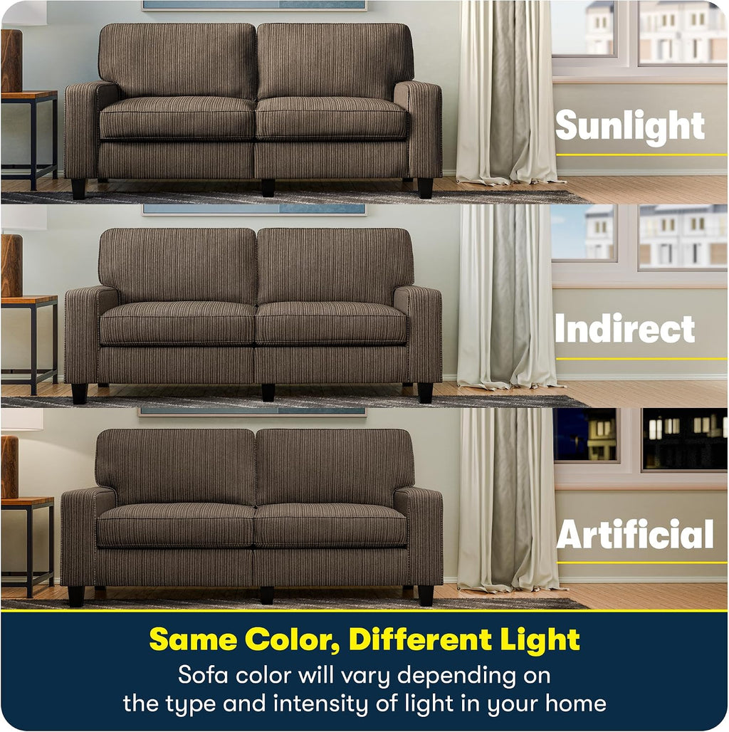 Serta Palisades 78' Track Arm Sofa, Easy Care Polyester, Soft Pillow Back, Pocket Coil Seat Cushions, Removable Covers, Loveseat or Couch for Small Spaces, Living Rooms or Bedrooms, Brown