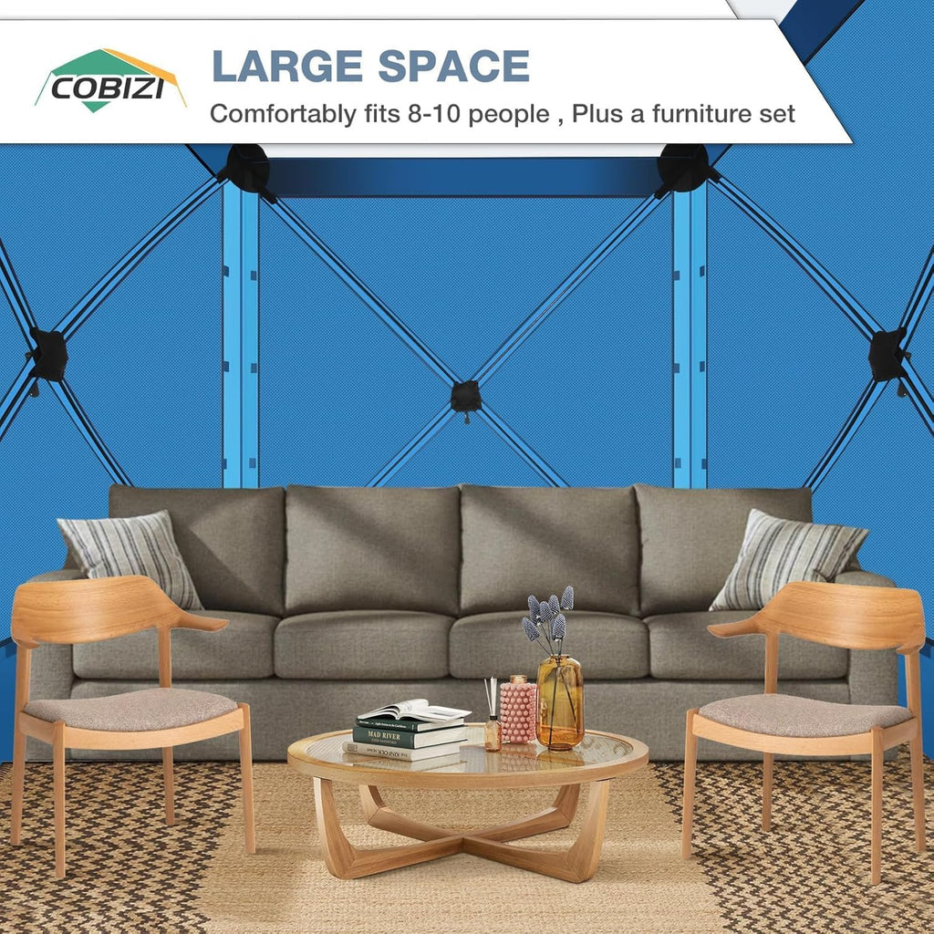 COBIZI 6x6FT Pop Up Gazebo Screen Tent Screen House for Camping, Screen Room with Sidewalls and Mosquito Netting, Hub Tent Instant Screened Canopy with Carrying Bag and Ground Stakes, Blue