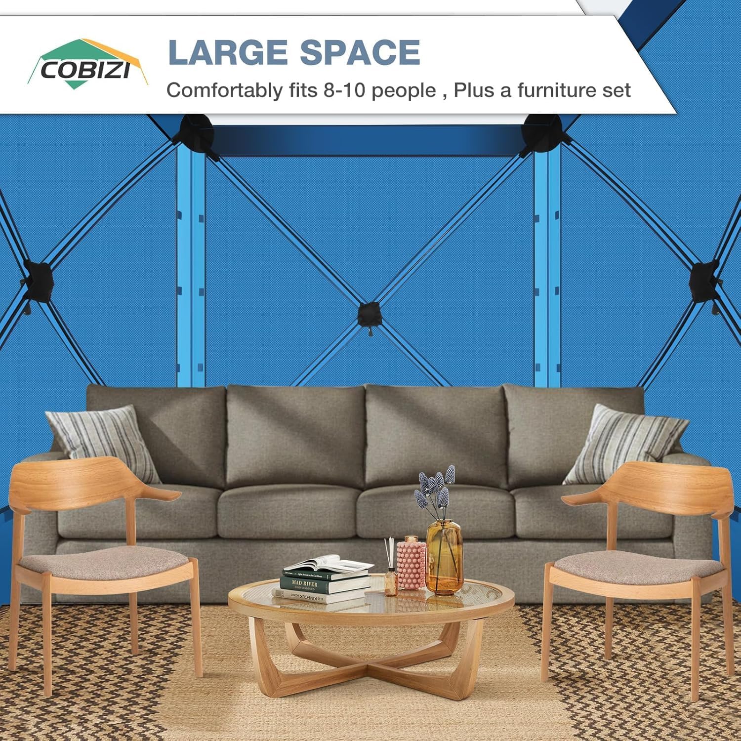 COBIZI 6x6FT Pop Up Gazebo Screen Tent Screen House for Camping, Screen Room with Sidewalls and Mosquito Netting, Hub Tent Instant Screened Canopy with Carrying Bag and Ground Stakes, Blue