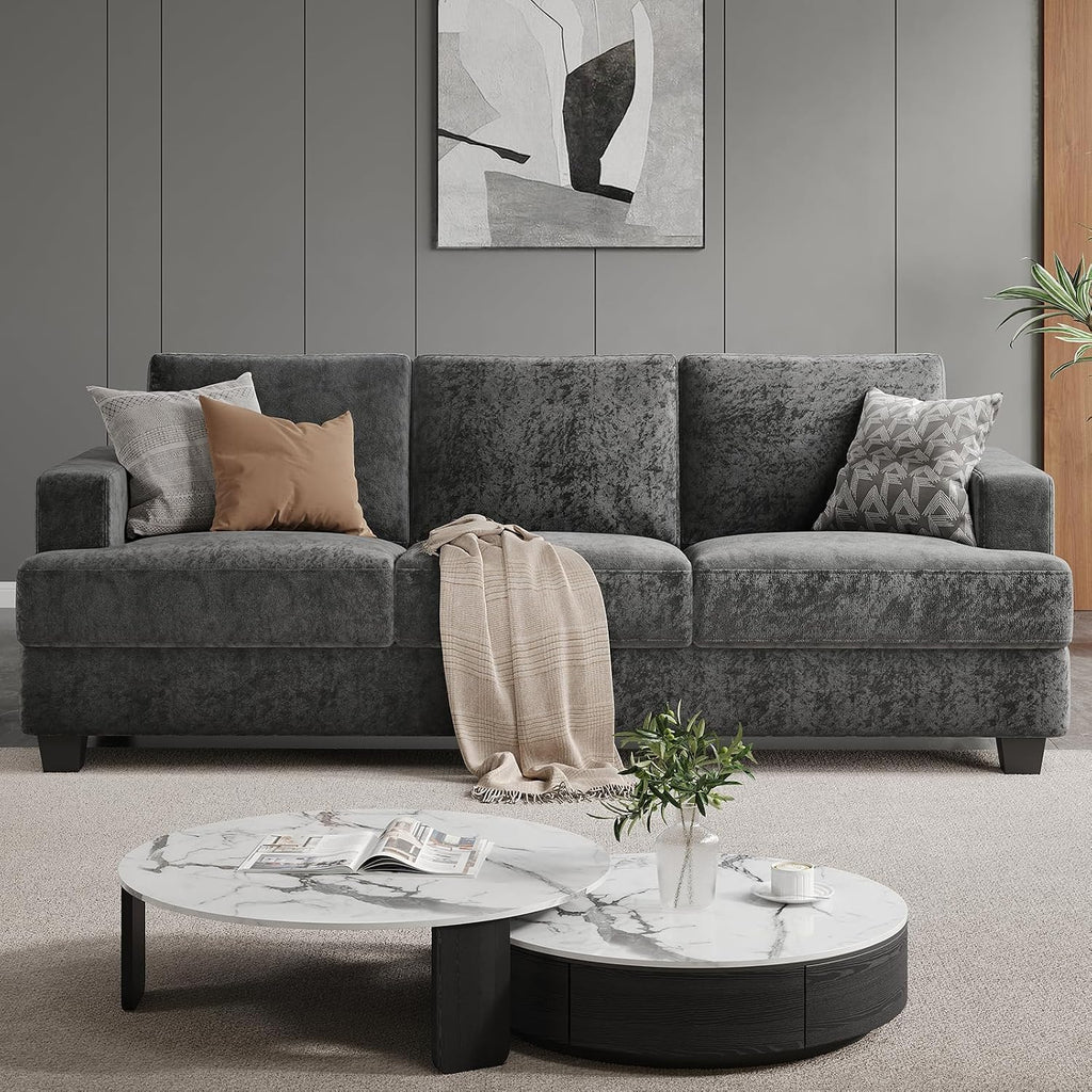 COPIAE 89 Inch Sofa with Extra Deep Seats Oversize,3 Seater Sofa for Living Room, Modern Couch and Sofa, Comfy Armrests and Seats and Backrests, Easy Installation,Chenille Fabric Gray