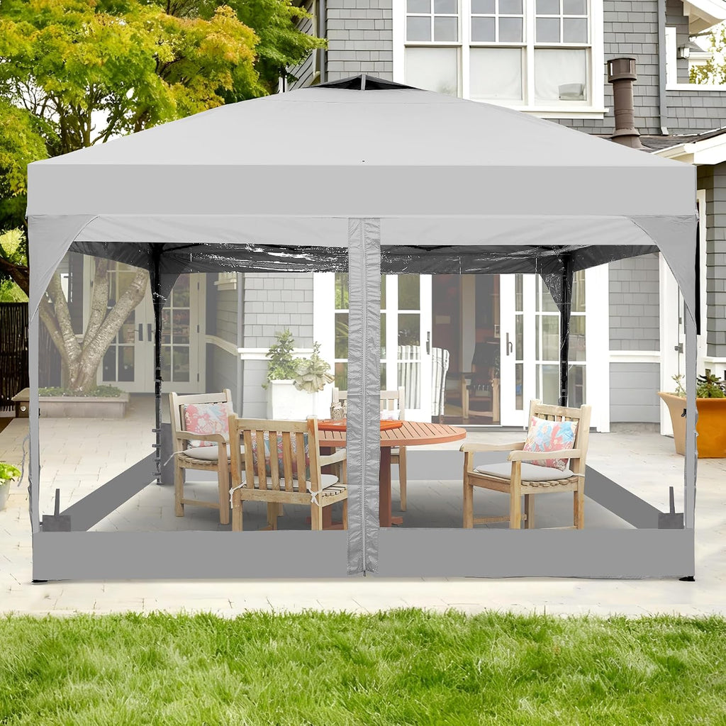 GDY 8x8 FT Pop Up Canopy Tent with One Push Setup,Setup Gazebo with 4 PVC Transparent Sidewalls,Easy Carry for Events, Parties, Camping, White