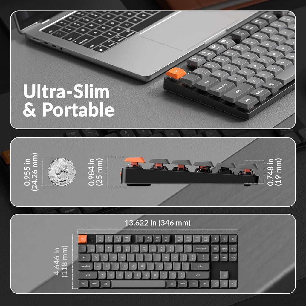 Keychron K1 Max Ultra-Slim Wireless Mechanical Keyboard, 80% TKL Layout Bluetooth/2.4 GHz/Wired Keyboard with Low-Profile Gateron Red Switch, Hot-Swappable, RGB Backlit QMK for Mac Windows Linux