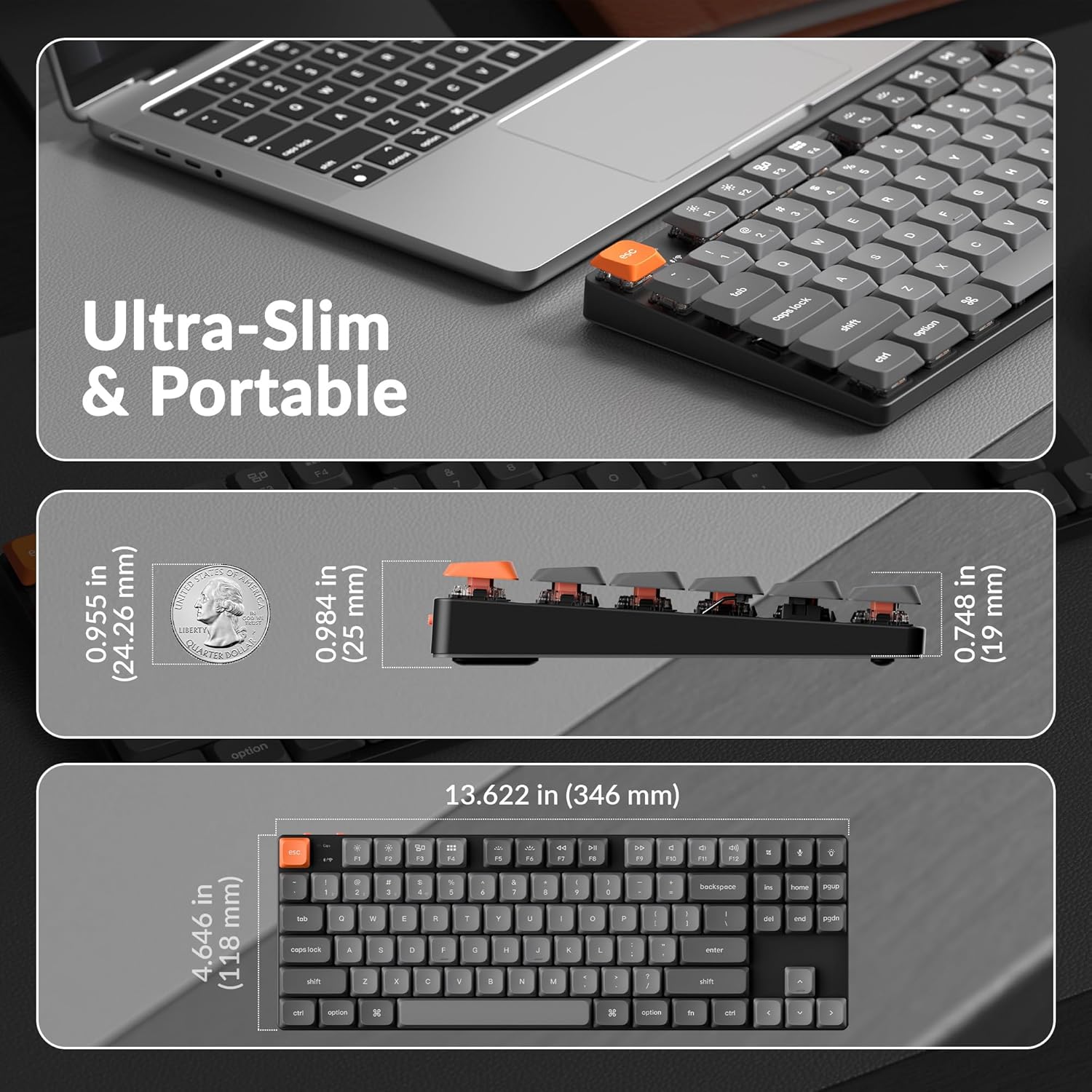 Keychron K1 Max Ultra-Slim Wireless Mechanical Keyboard, 80% TKL Layout Bluetooth/2.4 GHz/Wired Keyboard with Low-Profile Gateron Red Switch, Hot-Swappable, RGB Backlit QMK for Mac Windows Linux