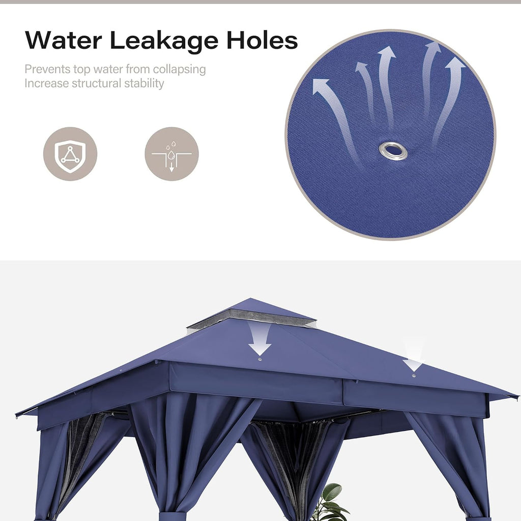 LAUSAINT HOME 8'x8' Outdoor Patio Gazebo, Heavy Duty Party Tent & Shelter with Double Roofs, Mosquito Nettings and Privacy Screens for Backyard, Garden, Deck (Navy Blue)