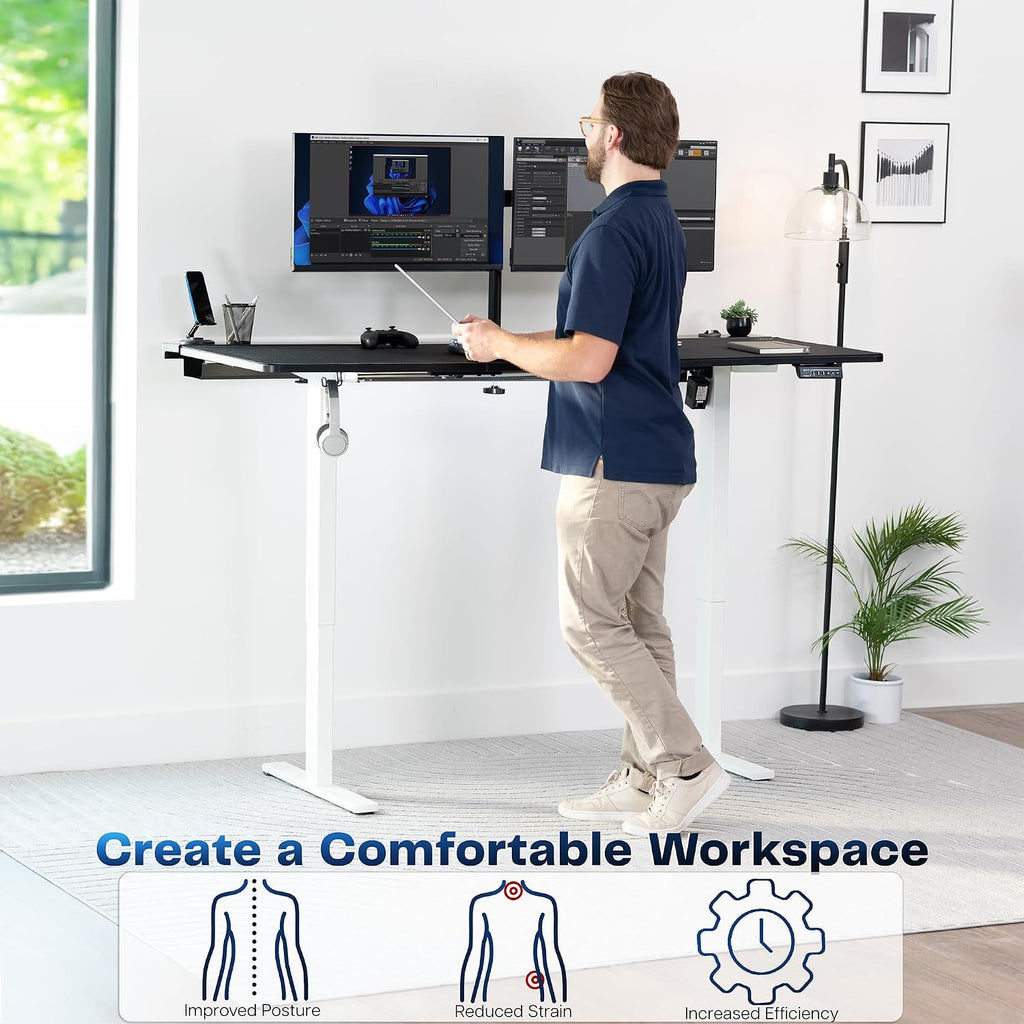 VIVO Electric 71 x 30 in Standing Adjustable Gaming Desk with Hidden Cable Trays, Full-Size Mouse Pad, Holds 220 lbs, Black Top White Frame, DESK-KIT-1W6-P3B-71