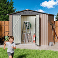 8x6 FT Outdoor Storage Shed, Galvanized Tool Shed, Metal Garden Shed with Apex Roof & Lockable Door & 2 Gloves, Waterproof Rust-Resistant for Backyard Garden Lawn Patio, Brown