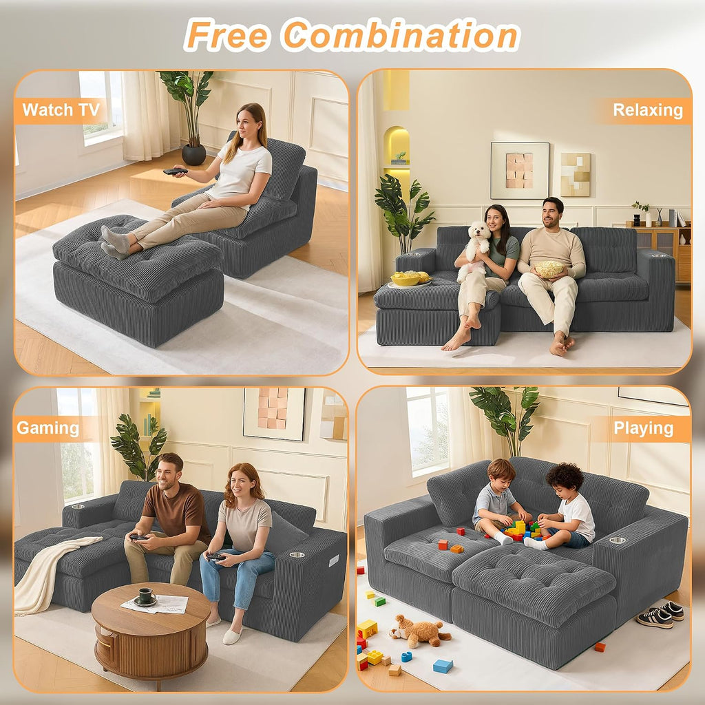 108' Modular Sectional Sofa, Cloud Sectional Couch with Deep Seat, Modern Modular L-Shape Sofa Couch with Chaise,Upholstered Couches for Living Room Bedroom (Dark Gray)