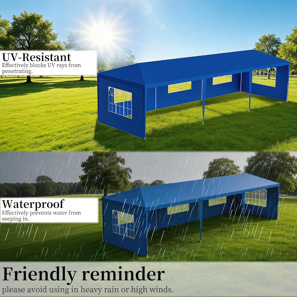 10x30 Party Tent Heavy Duty Outdoor Canopy Tents for Parties with 5 Removable Sidewalls Outside Large Gazebo Shelter Carpas para Fiestas for Backyard Patio Events Wedding BBQ, Blue