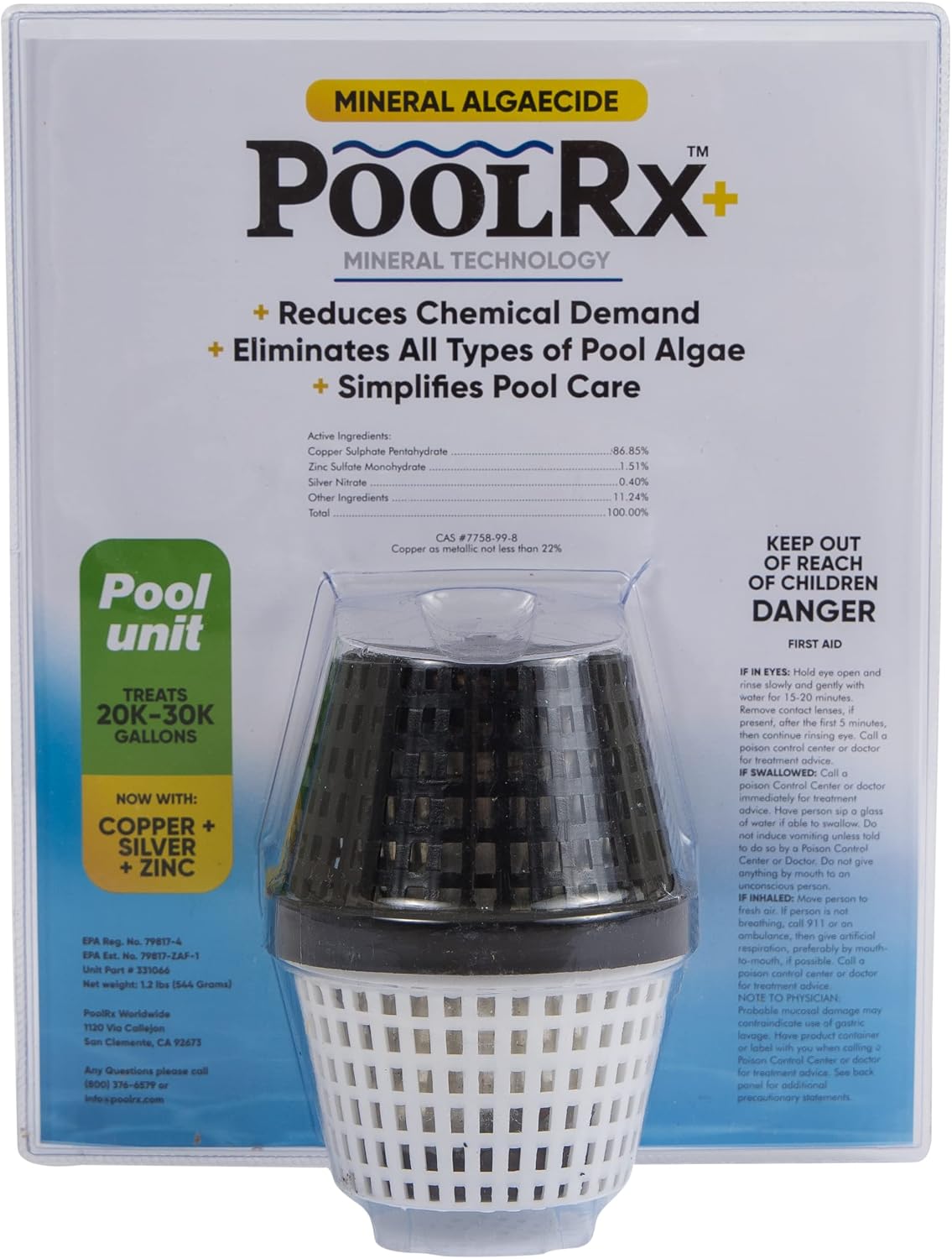 PoolRX+ Pool Unit 20k-30k gallons and Pool RX 102001 6 Month Swimming Pool Algaecide Replacement