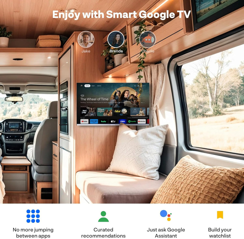 SYLVOX Smart RV TV, 22inch TVs with DVD Player Built-in, 12 Volt for RV Camper 1080P FHD, Google Smart Free Download APPs, Support WiFi Bluetooth, 2 HDMI & 2 USB, AC/DC Powered, Frameless Design