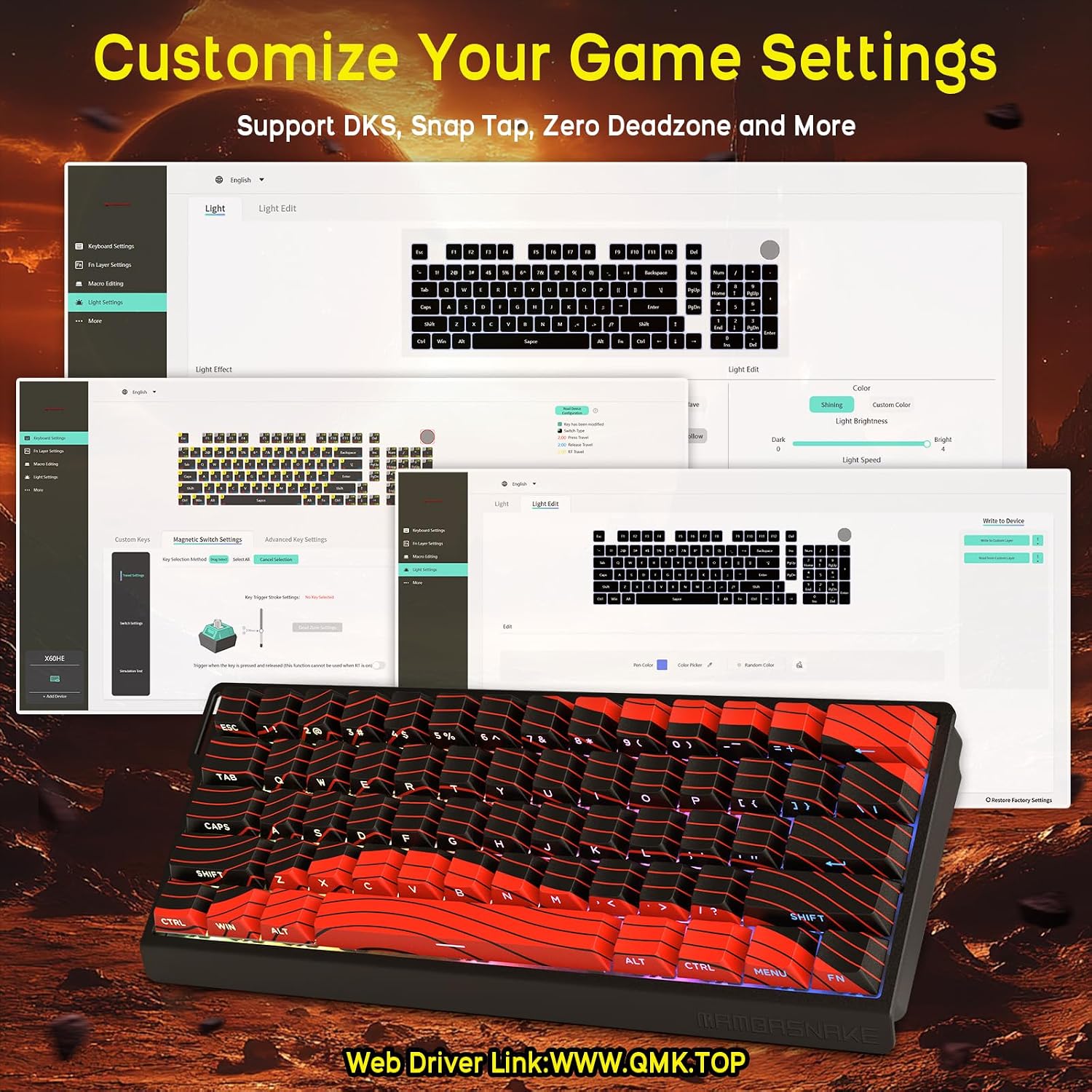 ATTACK SHARK X11 Mouse and X60 HE Keyboard Wireless Gaming Combo,Magnetic Switch,8K Polling Rate,Hall Effect,Rapid Trigger,PAW3311 Optical Sensor,22K DPI,Lightweight-Red