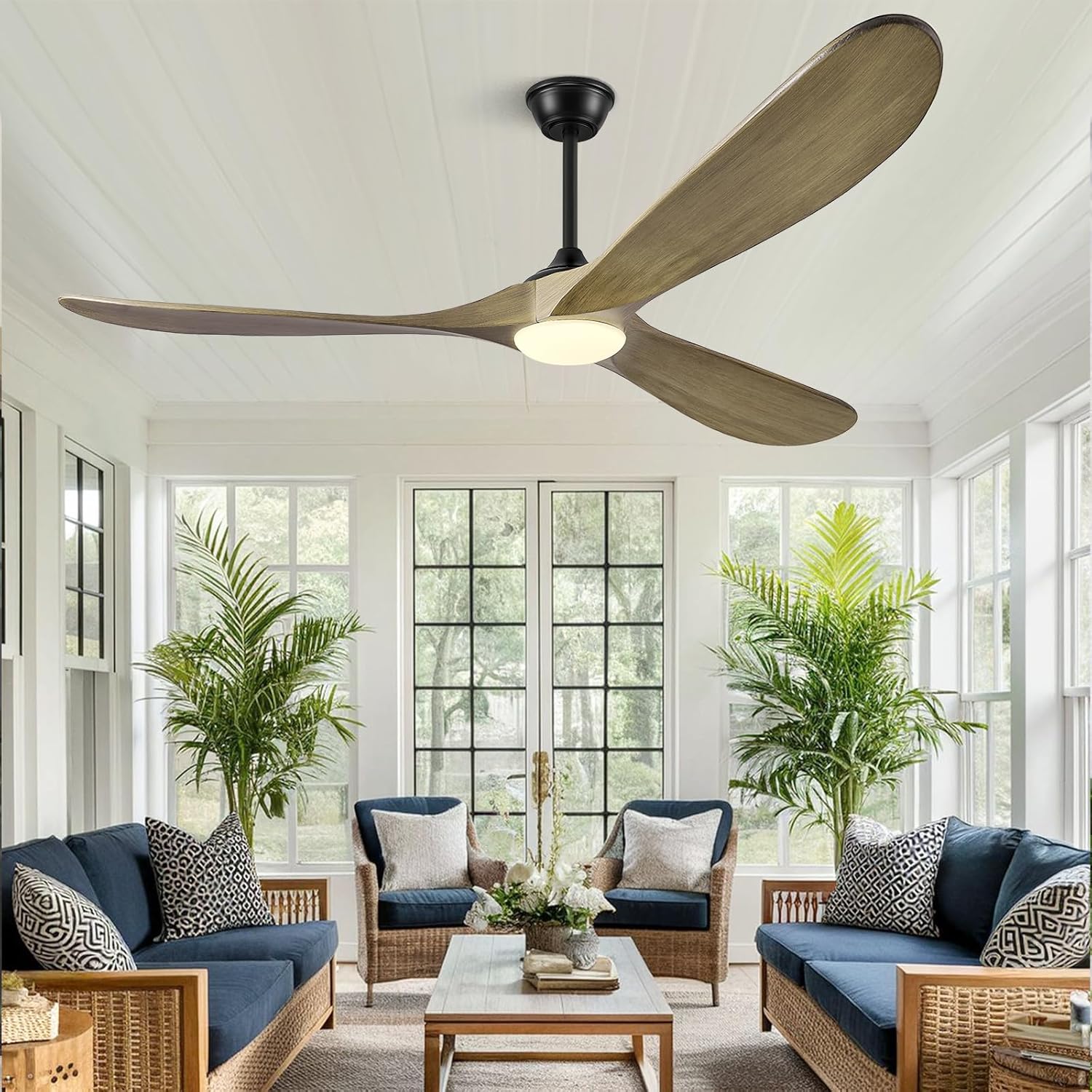 60' Ceiling Fans with Lights and Remote Control, Outdoor Ceiling Fan with Lights High CFM Quiet 3 Blade Wood Walnut Ceiling Fan,Bronze Gray
