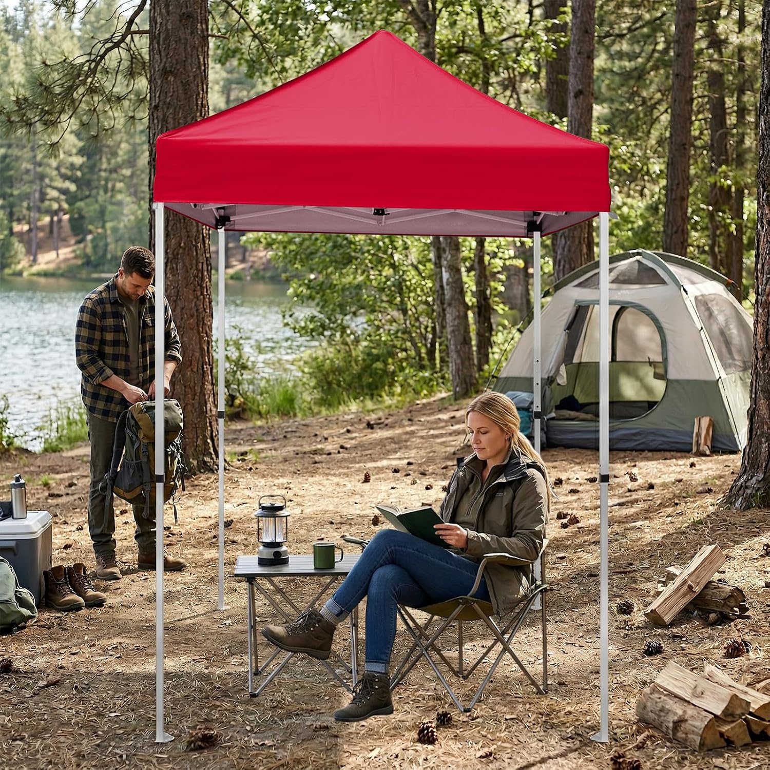 EAGLE PEAK 5x5 Pop Up Canopy Tent Instant Outdoor Canopy Easy Set-up Straight Leg Folding Shelter, Red
