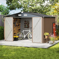 10x10 FT Outdoor Storage Shed with Lockable Door, Waterproof Metal Tool Shed for Bikes, Tools & Lawn Equipment – Gray