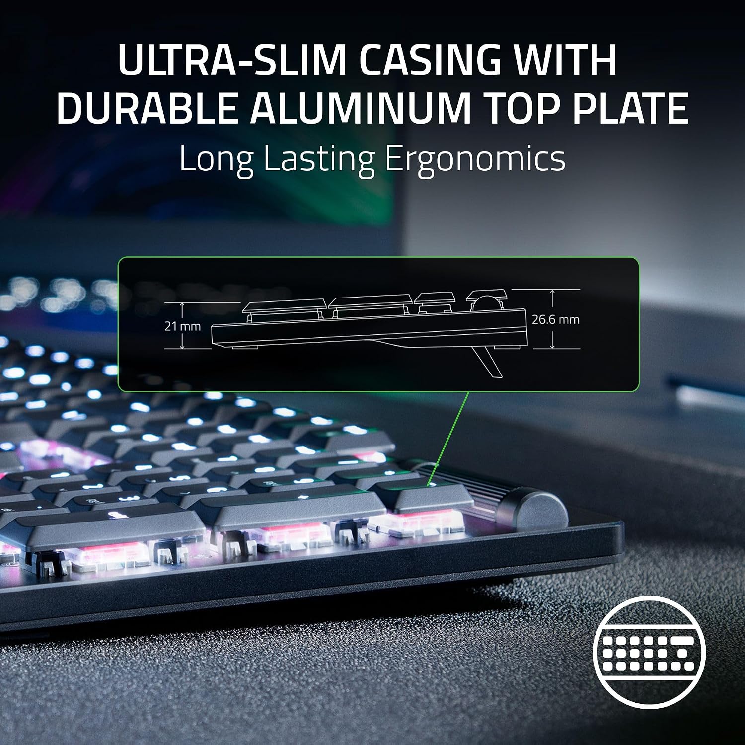 Razer DeathStalker V2 Pro Wireless Gaming Keyboard: Low Profile Optical Switches Clicky Purple - HyperSpeed Wireless & Bluetooth - Chroma RGB - Up to 200 Hr Battery - Snap Tap