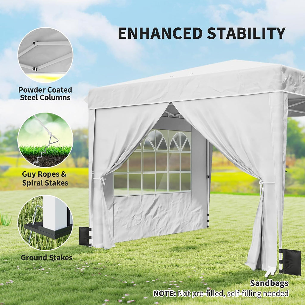 Outsunny 10 x 10 ft Pop Up Canopy Tent with Sidewalls, UPF50+ Outdoor Portable Instant Canopy Shelter with Carry Bag, Sandbags, Adjustable Height for Parties, Events, Camping, White