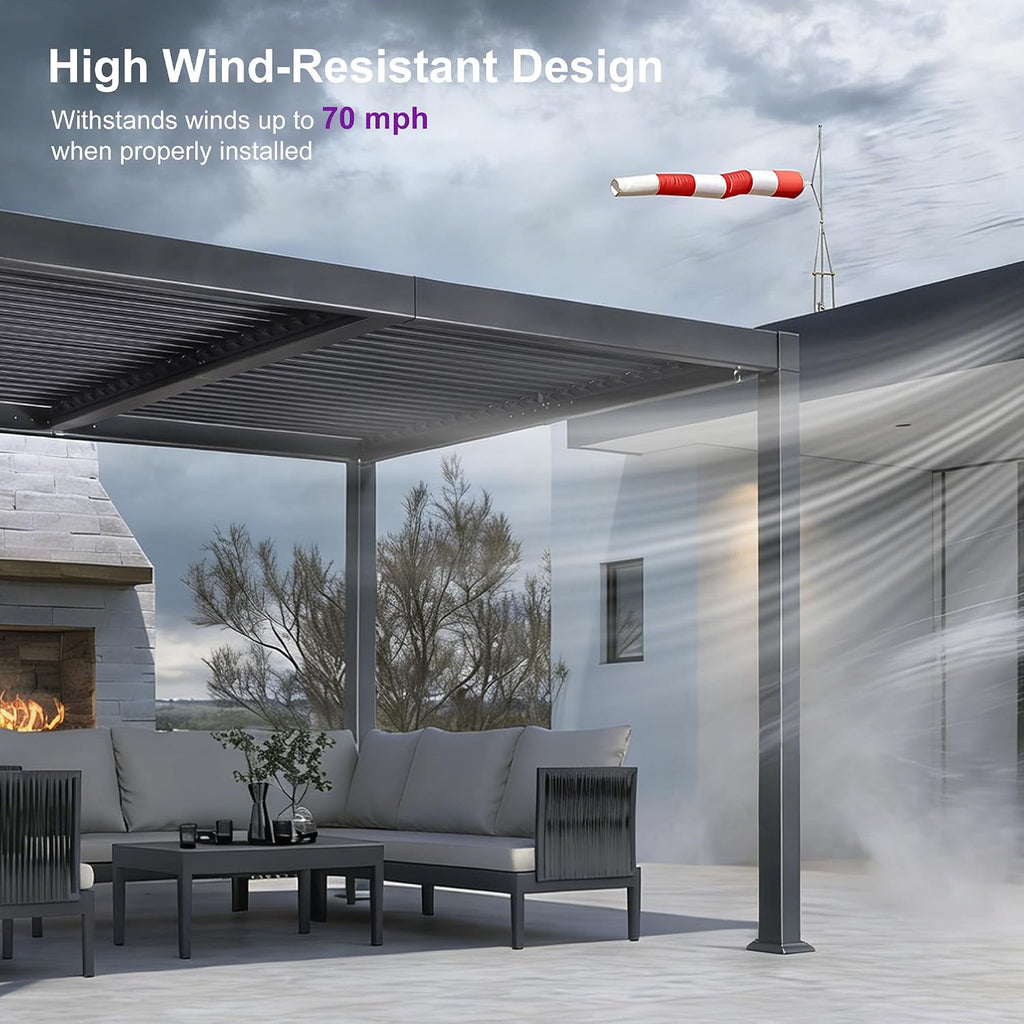 PURPLE LEAF Louvered Pergola w/Light 10' x 10' Aluminum Outdoor Pergola, Adjustable Louvers Roof, Integrated Drainage System 70 Mph High Wind Resistant Small Pergolas for Patio Deck Porch Yard