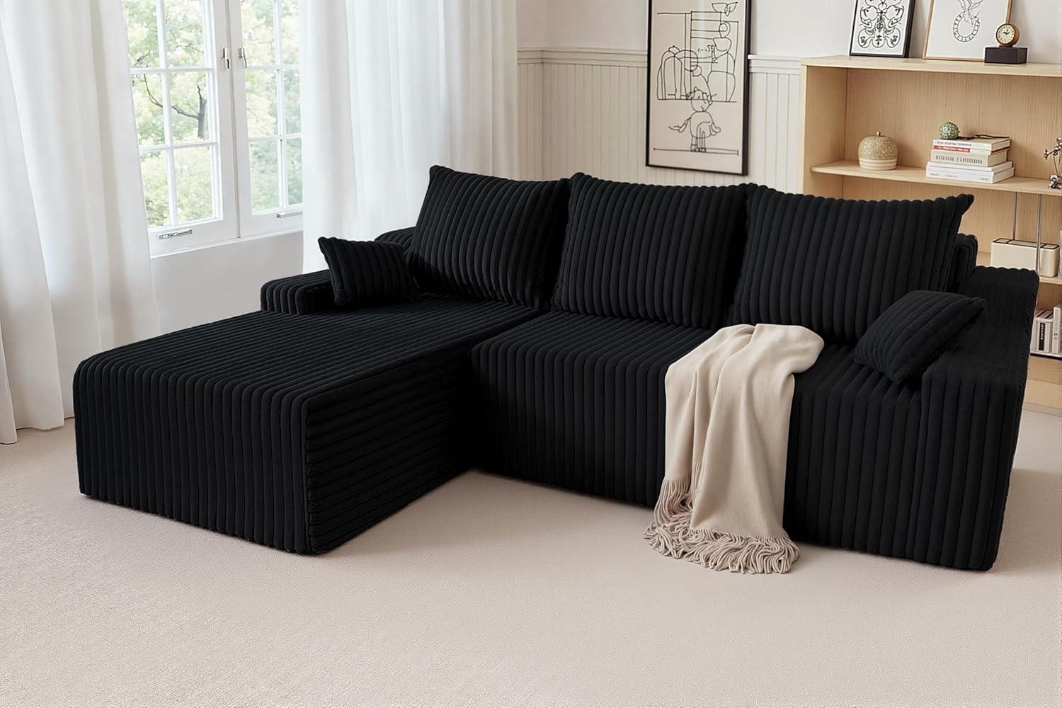 HABUTWAY 94'' Cloud Sectional Couch, Boneless Sofa with Deep Seat, Modular Comfy L-Shape Couch with Chaise for Living Room Bedroom, No Assembly Required(Black,Left Facing Chaise)