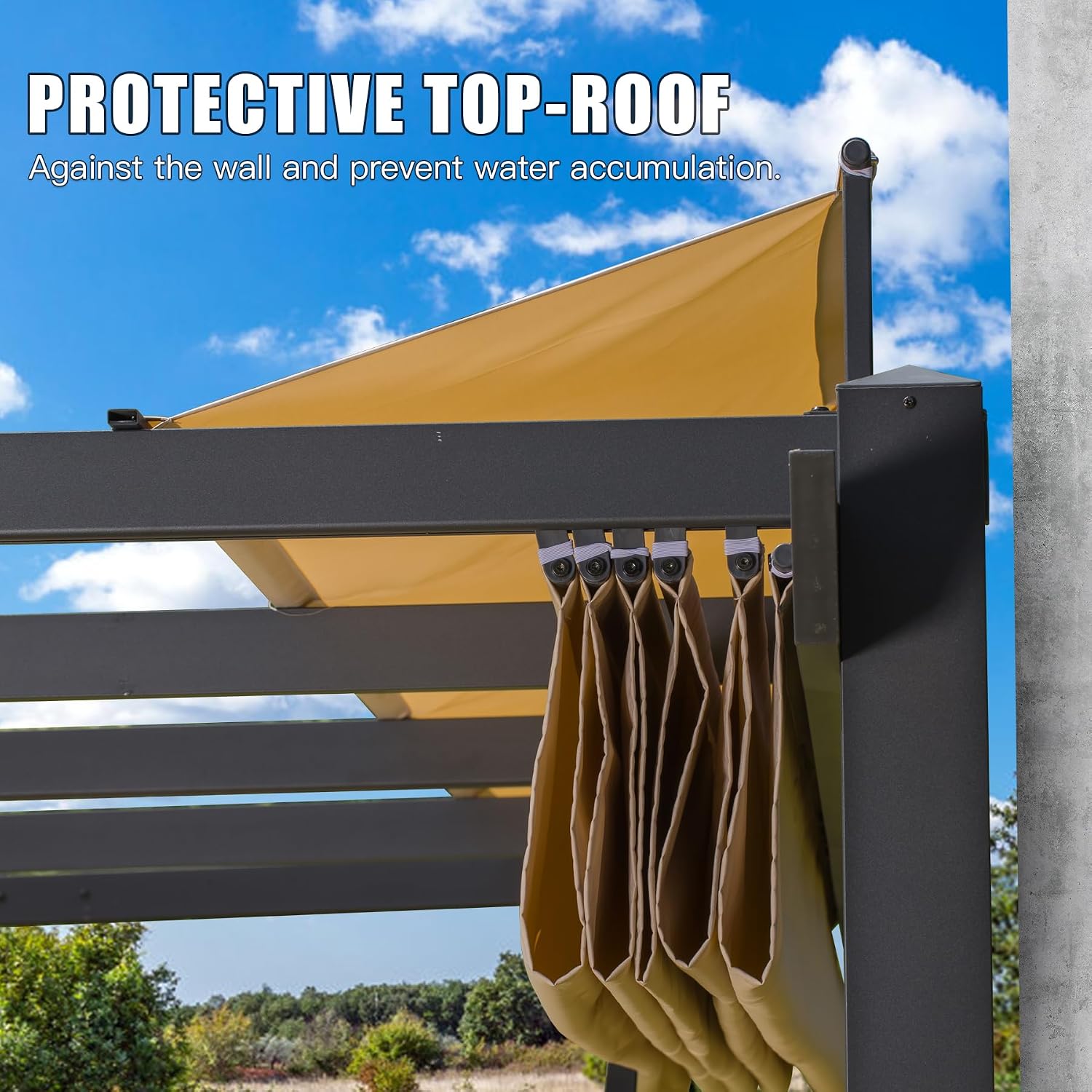 Domi Outdoor Living 9' x 13' Outdoor Retractable Pergola Against The Wall with Weather-Resistant Canopy Aluminum Garden Pergola Patio Grill Gazebo for Courtyard(Beige Canopy)