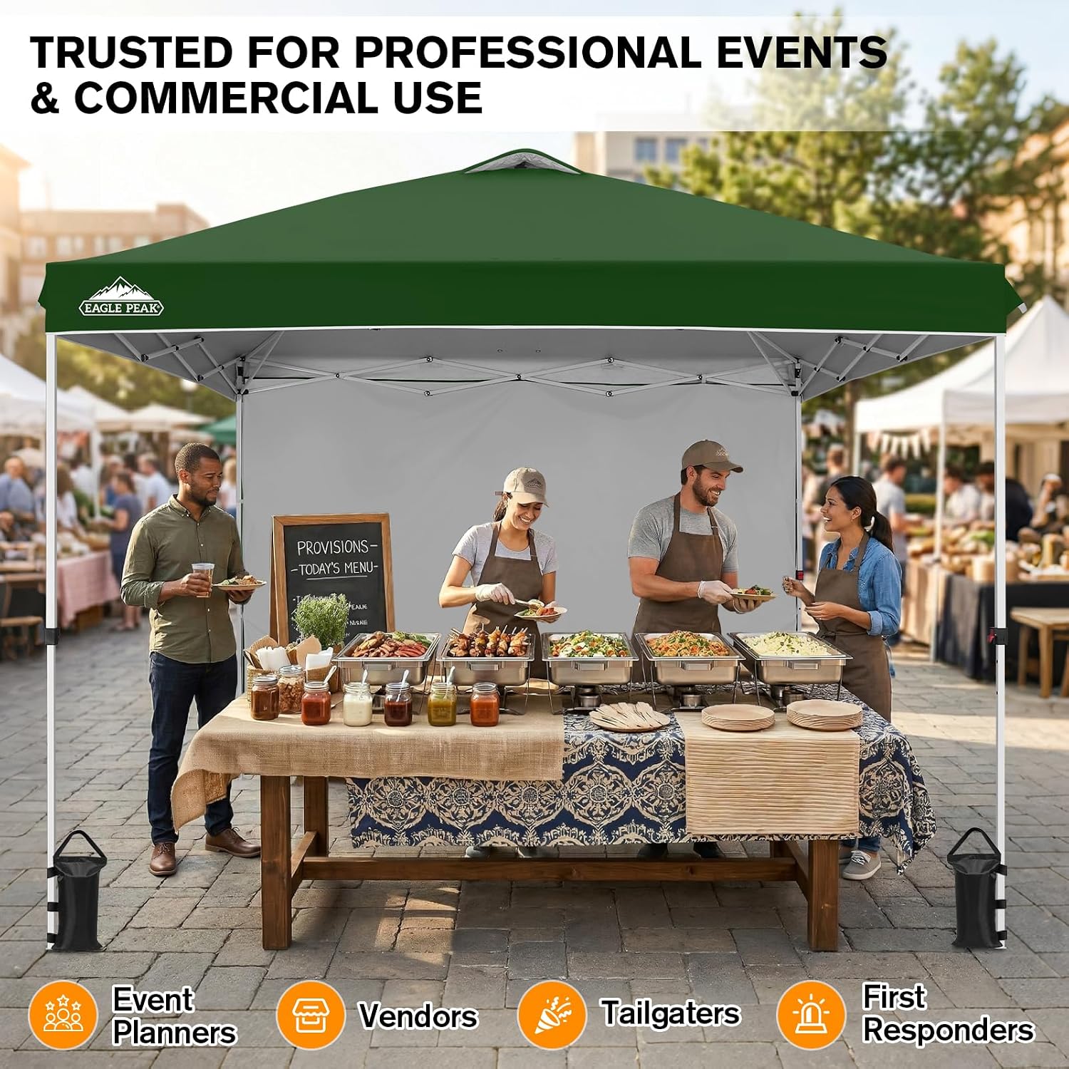 EAGLE PEAK Commercial Canopy 10x10 Pop Up Canopy Tent with 1 Sidewall, Easy Setup Heavy Duty Instant Event Shelter for Vendors & Markets, Outdoor Sun Shade, Green