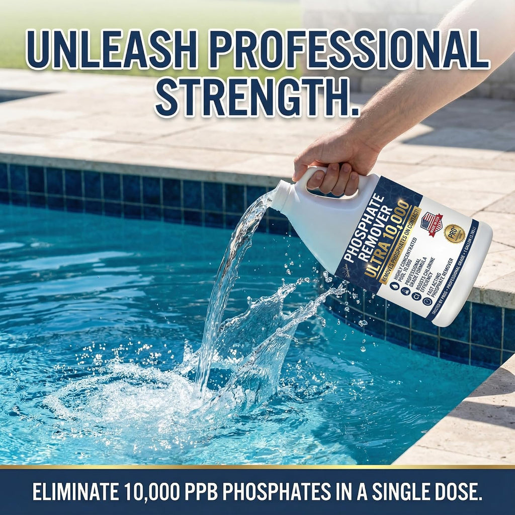 Phosphate Remover Ultra 10000 for Pools, Concentrated Liquid Pool Phosphate Remover for Inground & Above Ground Pools, Saltwater Compatible, 1 Gallon, BubbyShine