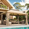 10x13 Gazebo for Patio, Outdoor Gazebo with Mosquito Netting & Curtains, Double Tier Roof Round Leg Marquee Canopy Shelter for Garden, Deck, Backyard, Lawn (Beige)