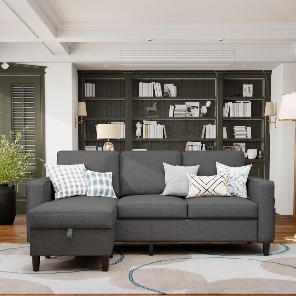 Youmumeub Sectional Couches for Living Room - Convertible Sofa and Storage Bench,79''Modern Corner Configuration,Suitable for Living Room, Apartment, Bedroom and Office-Gray | Reversible Chaise, Reversible Chaise