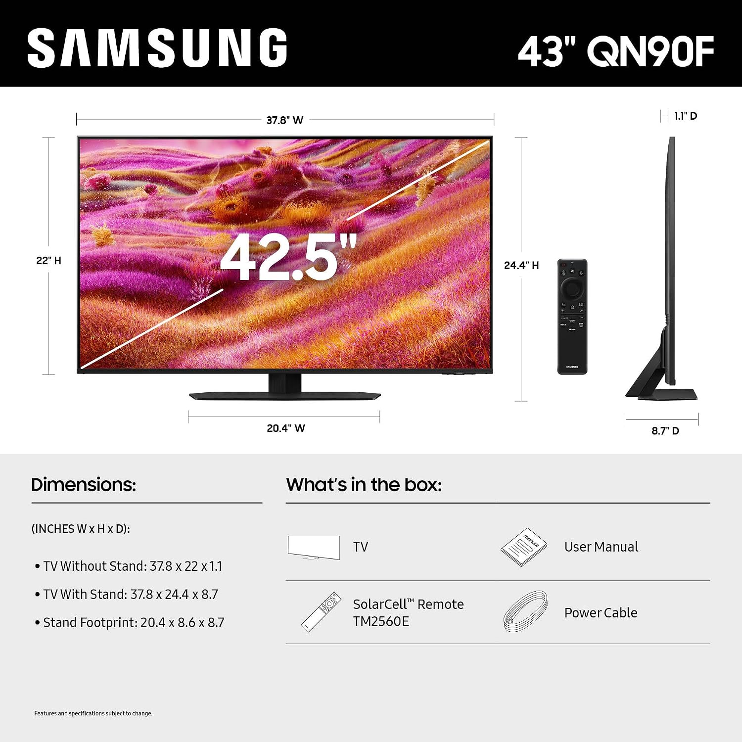Samsung 43-Inch Class Neo QLED 4K QN90F Series, Vision AI, Mini LED Smart TV (2025 Model, 43QN90F) Neo Quantum HDR+, Object Tracking Sound Lite w/Dolby Atmos, Glare Free, Gaming Hub, Alexa Built-in