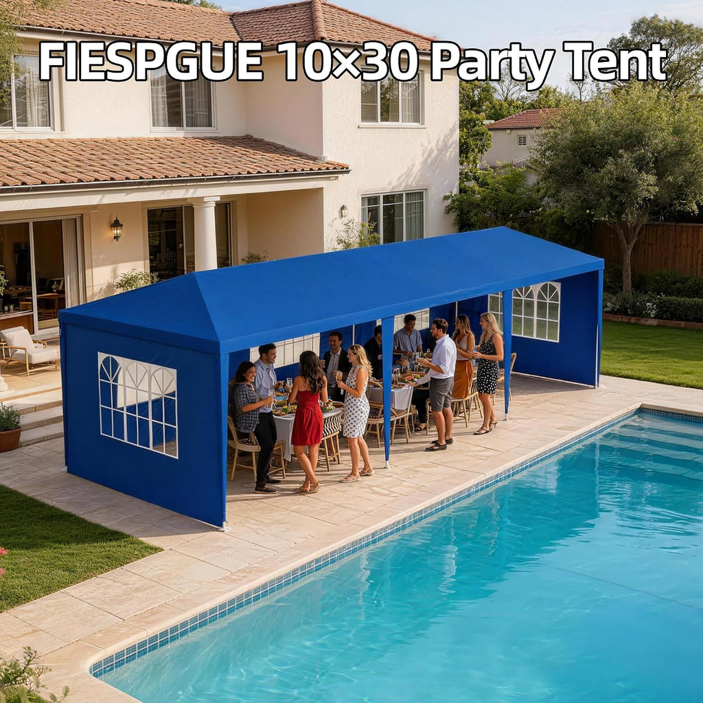 10x30 Party Tent Heavy Duty Outdoor Canopy Tents for Parties with 5 Removable Sidewalls Outside Large Gazebo Shelter Carpas para Fiestas for Backyard Patio Events Wedding BBQ, Blue
