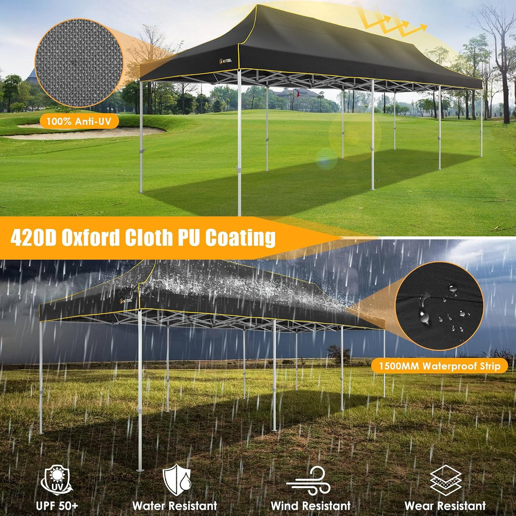 HOTEEL 10x30 Heavy Duty Pop Up Canopy Tent for Parties Event Wedding Commercial Instant Canopy with Wheeled Bag, Party Tent Waterproof UV 50+&Windproof, Upgraded Thick Hexagonal Legs, Black