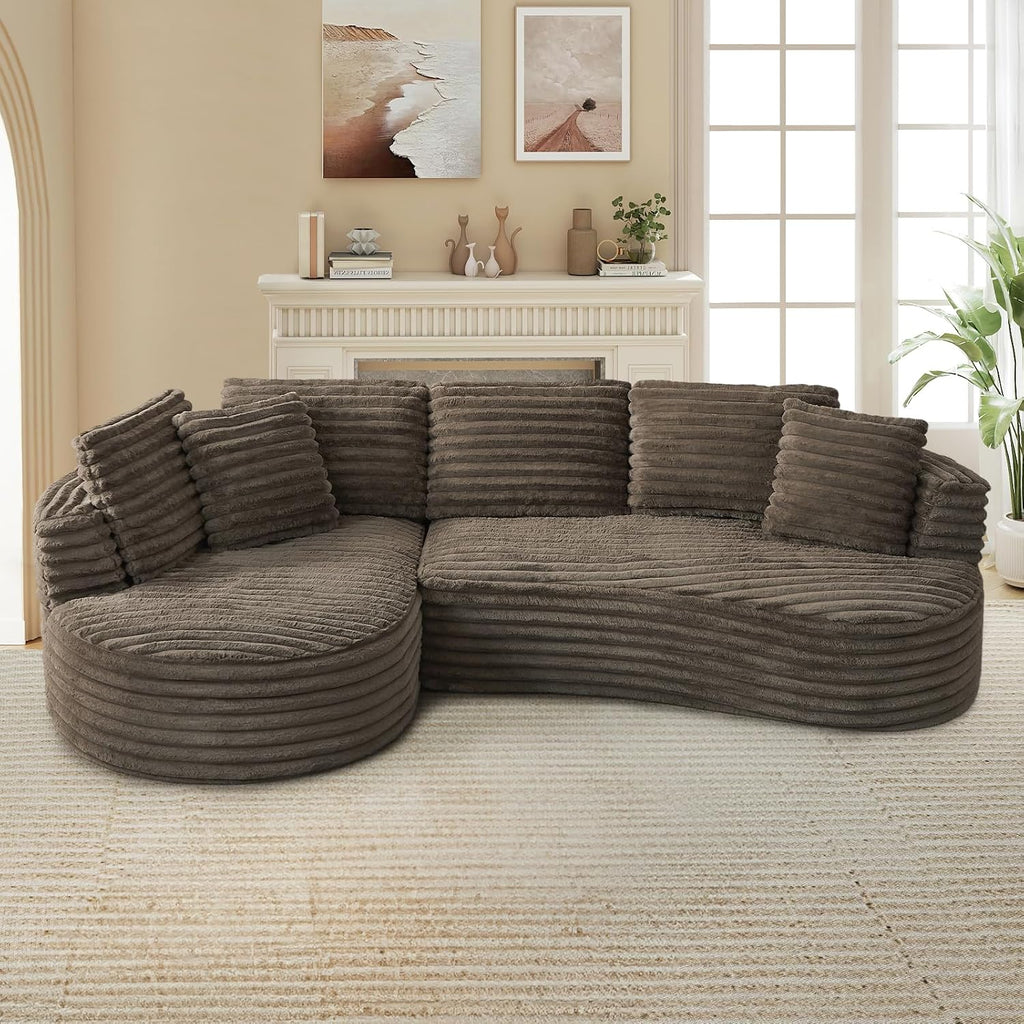 120'W Oversized Modern Curved Cloud Couch,Corduroy Modular Sectional Sofa with Chaise, L Shaped Boneless Couch, Compression Foam Sofa for Living Room Bedroom, No Assembly Required(Left Facing, Brown)