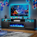 MXV 70' Fireplace TV Stand with Power Outlet for TVs UP to 80', Electric Fireplace Entertainment Center with LED Lights & Storage Cabinets, TV Console for Living Room, Office, Black-Black