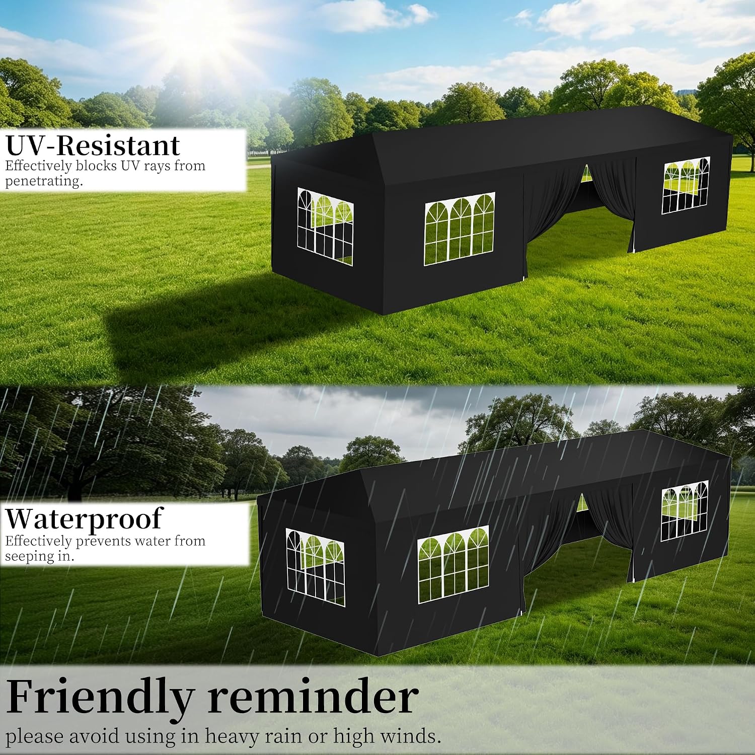 10x30 Party Tent Heavy Duty Outdoor Canopy Tents for Parties with 8 Removable Sidewalls Outside Large Gazebo Shelter Carpas para Fiestas for Backyard Patio Events Wedding BBQ, Black