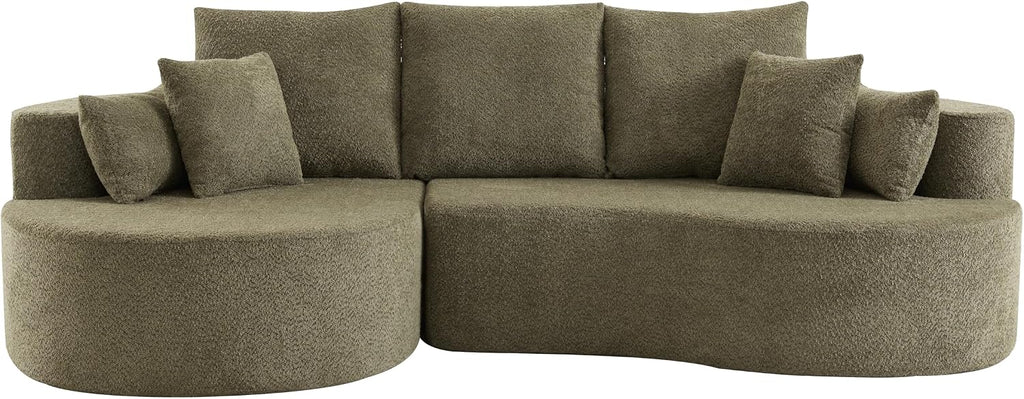Christopher Knight Home Carden 106' Curved Modular Sectional Sofa, Fabric Upholstered Comfy Sofa Couch with Chaise Lounge, Modern Cloud Couch with Deep Seat, No Assembly Required, Olive Green