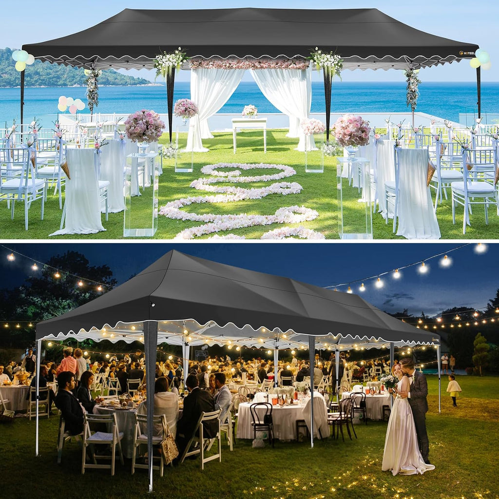 HOTEEL 10x30 Pop Up Canopy with 8 Sidewalls, UV 50+ and Waterproof 10×30 Party Tent, Thickened Frame, Large Space Easy Pop Up Canopy, Outdoor Canopy for Weddings, Beaches, Parties, Patio (Black)