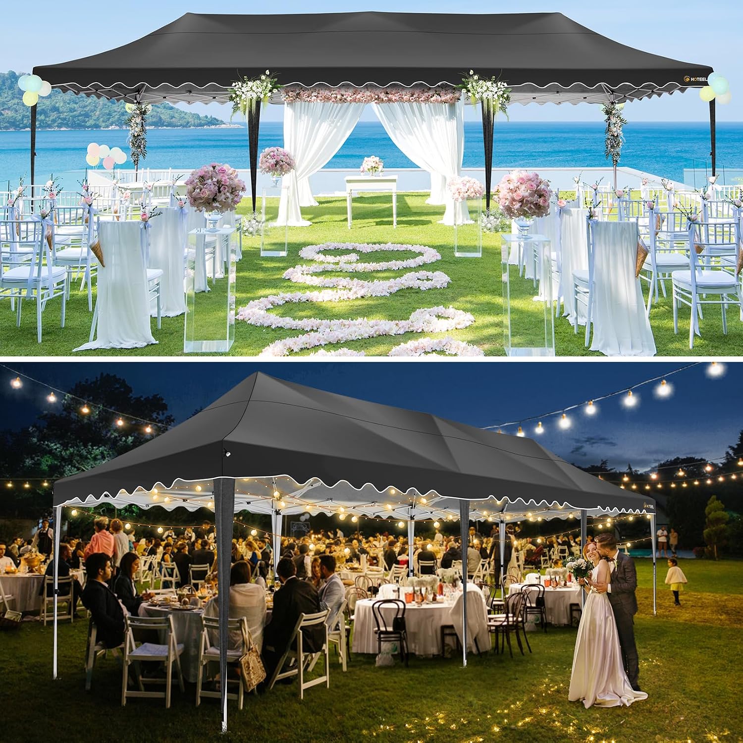 HOTEEL 10x30 Pop Up Canopy with 8 Sidewalls, UV 50+ and Waterproof 10×30 Party Tent, Thickened Frame, Large Space Easy Pop Up Canopy, Outdoor Canopy for Weddings, Beaches, Parties, Patio (Black)