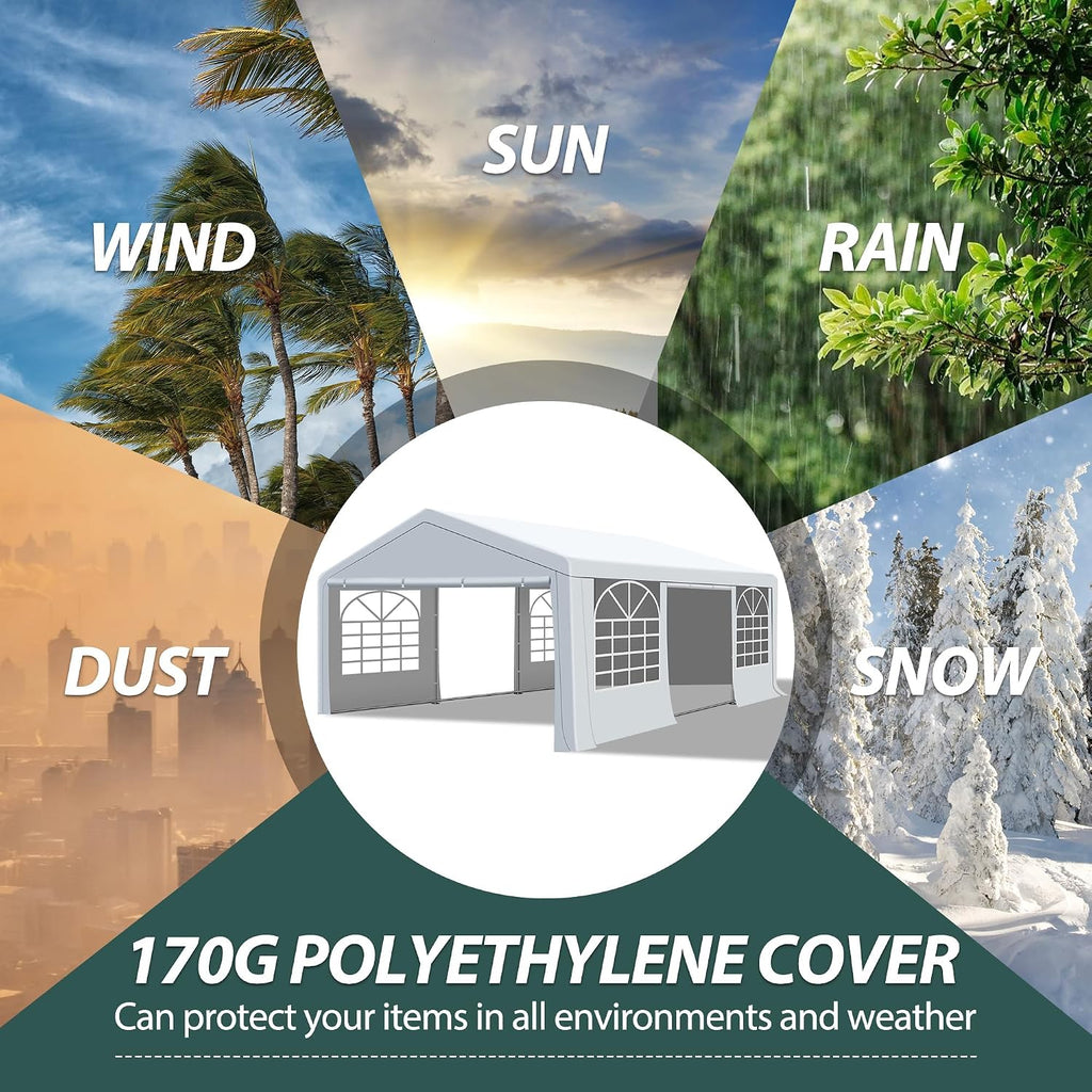20'x20' Party Tent Heavy Duty, Large Wedding Event Tent with Removable Sidewalls & 4 Sand Bags,Event Canopy Shelter for Parties, Carpas para Fiestas