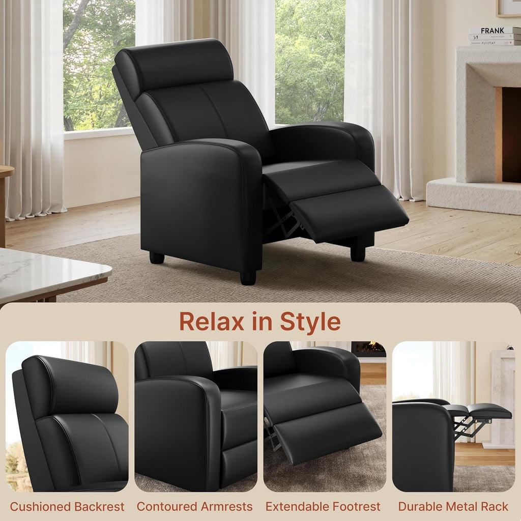 Yaheetech 2-Seat Reclining Chair Leather Recliner Sofa Modern Chaise Couch Lounger Sofa for Living Room Home Theater Black