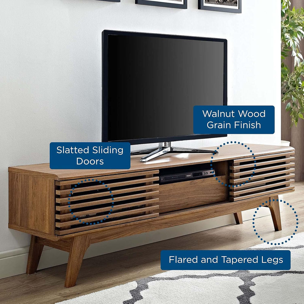 Modway Render Mid-Century Modern Low Profile 59 Inch TV Stand in Walnut