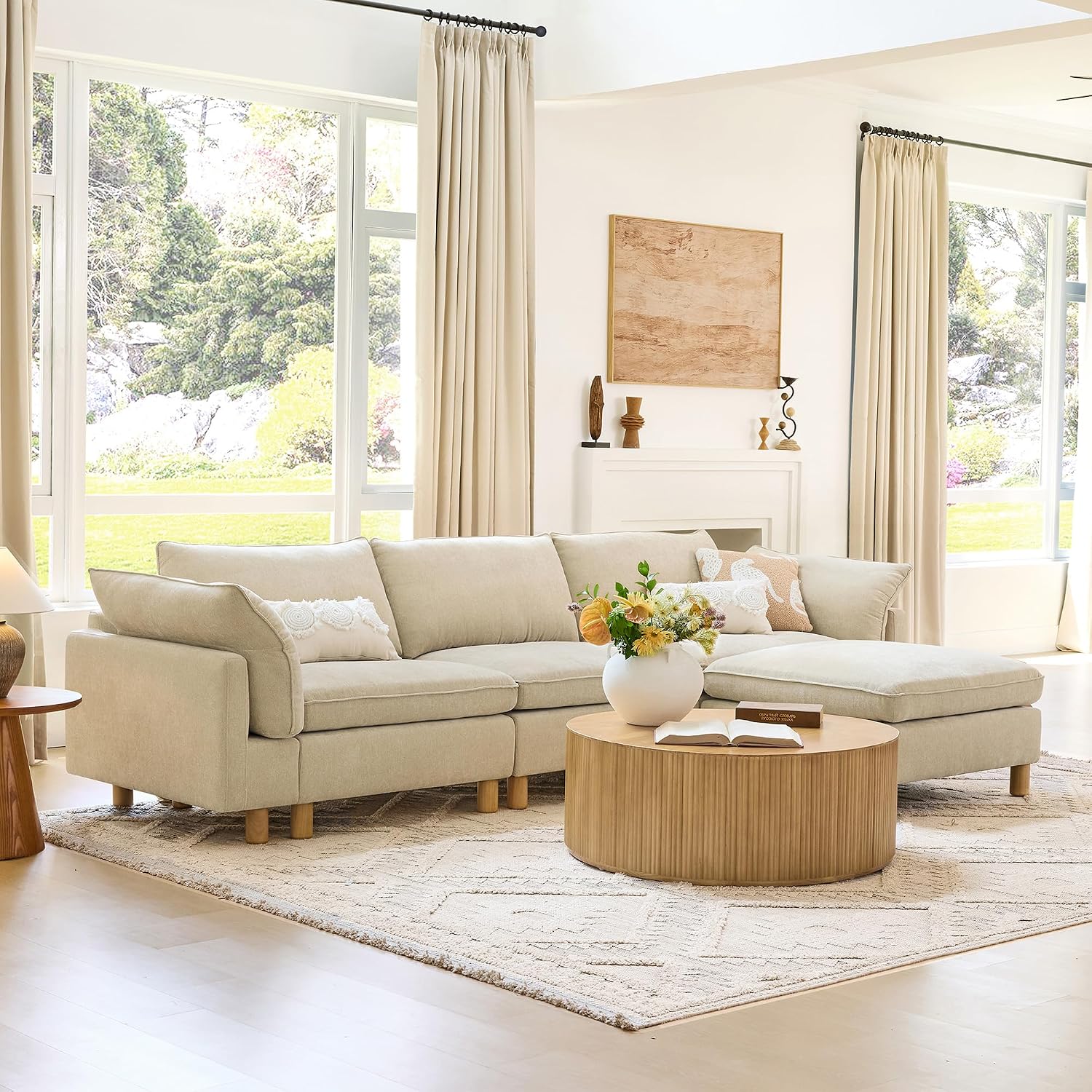 CHITA 127' Super Large Sectional Couches for Living Room, Modular Cloud Couch Sectional Sofa, Premium Fabric Couches, Down Filled, High Density Foam, Chenille in Beige, 5 Seat U Shaped