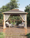 11x11ft Pop Up Gazebo Tent with Mosquito Netting, Outdoor Canopy Shelter Easy Setup, Water & UV Resistant - Khaki