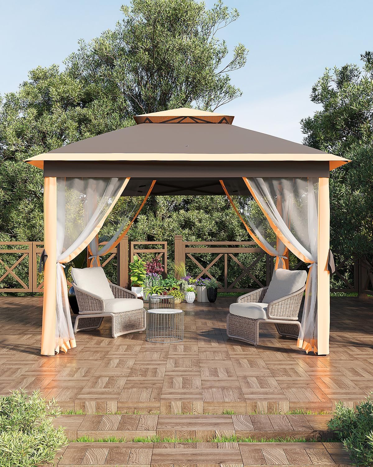 11x11ft Pop Up Gazebo Tent with Mosquito Netting, Outdoor Canopy Shelter Easy Setup, Water & UV Resistant - Khaki