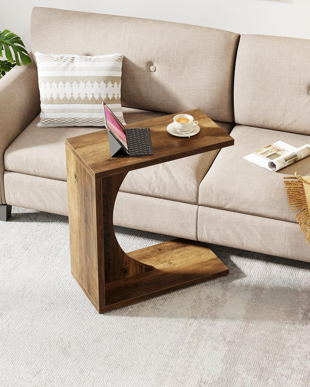 Tribesigns C-Shaped End Table for Couch, Sofa Side Table, C Table for Small Space, Living Room, Bedroom (2, Brown)