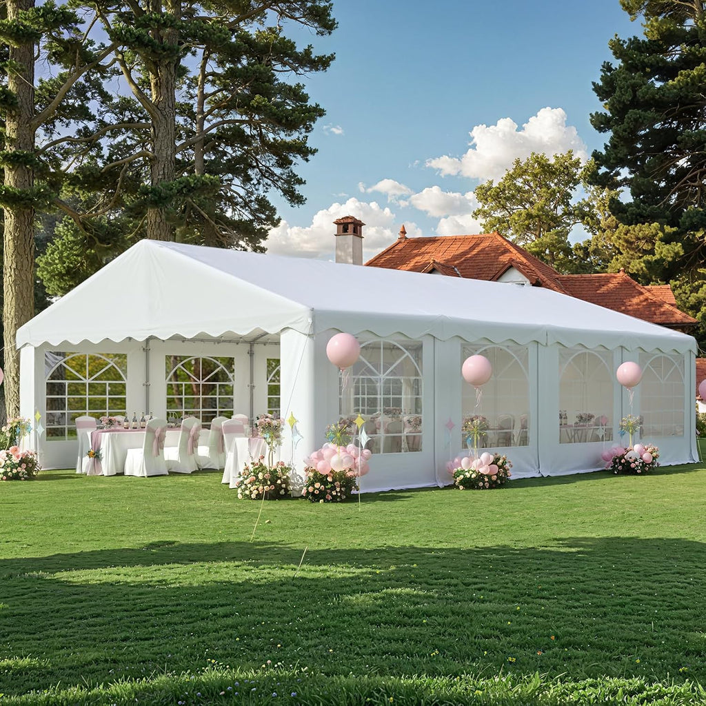 EROMMY 20X30FT Party Tent, White Outdoor Wedding Canopy with Removable Sidewalls and Church Windows, Heavy Duty Pavilion Shelter for Events, Celebrations, and Gatherings
