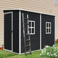 4x8 ft Outdoor Resin Storage Shed with Floor and 2 Windows, Waterproof Plastic Garden Shed with Lockable Door and Air Vents, All-Weather Tool Sheds for Backyard, Patio, Lawn (Black)