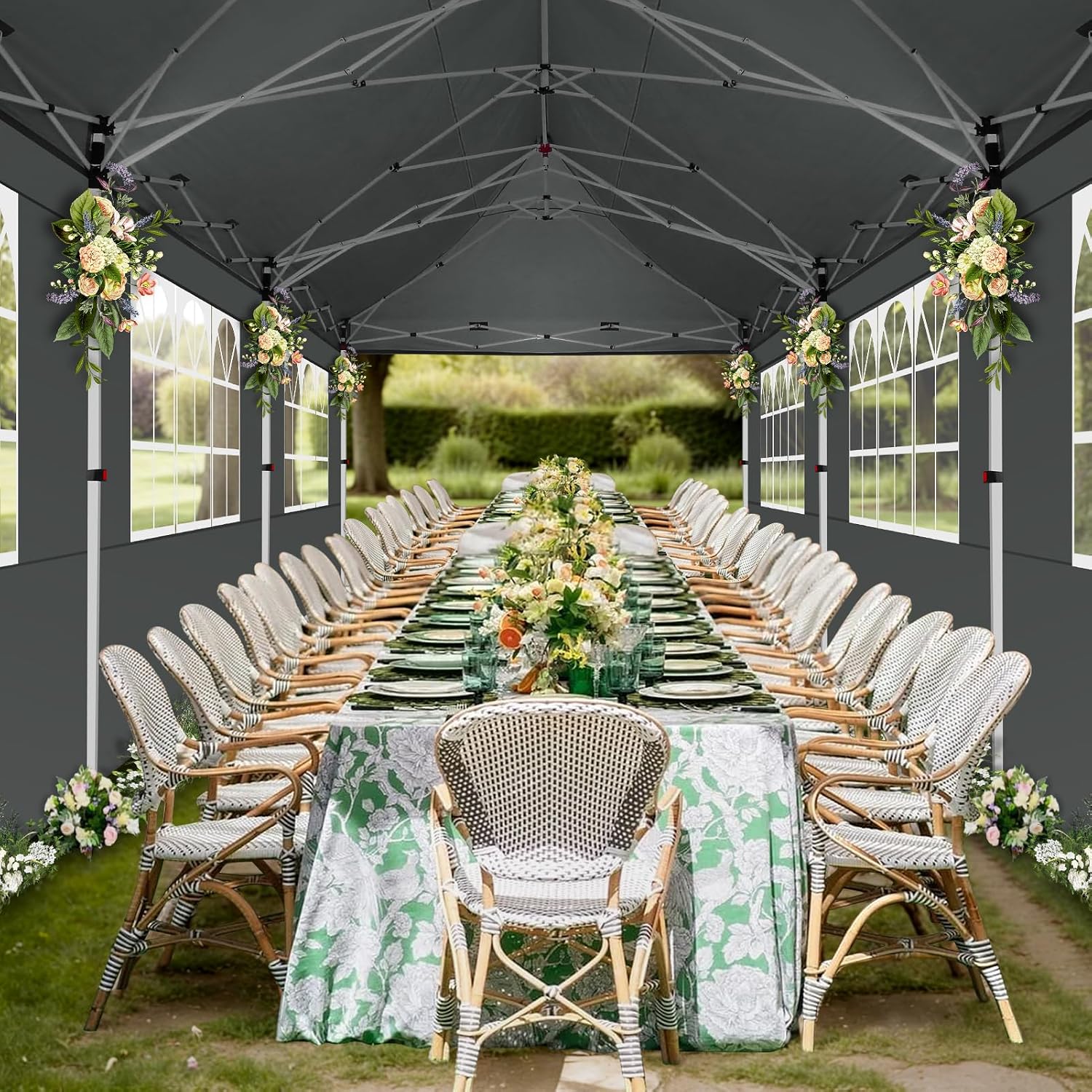 COBIZI Canopy Tent 10x30 Pop Up Canopy with 8 Removable Sidewalls Party Tents for Parties Wedding Patio Commercial Waterproof and UV50+ Ez Outdoor Instant Gazebo with Roller Bag & 4 Sandbags（Grey）