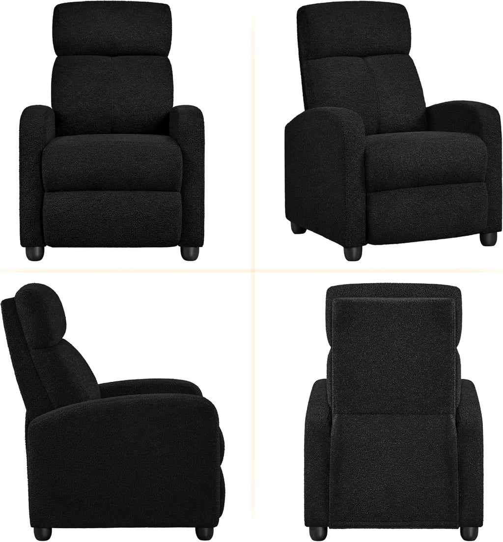Yaheetech 2-Seat Boucle Pushback Recliner Chair Living Room Chair with Thick Seat Cushion and Backrest Reclining Chair for Living Room Black
