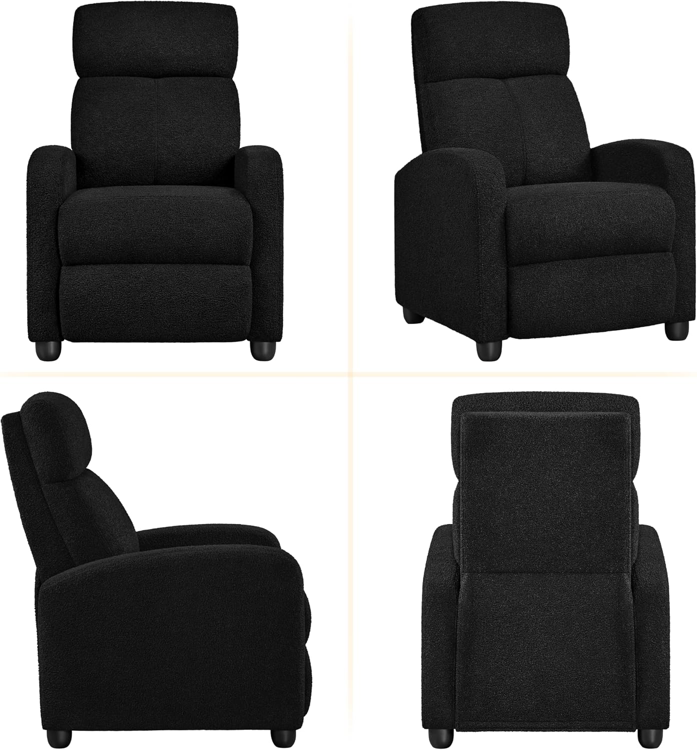 Yaheetech 2-Seat Boucle Pushback Recliner Chair Living Room Chair with Thick Seat Cushion and Backrest Reclining Chair for Living Room Black