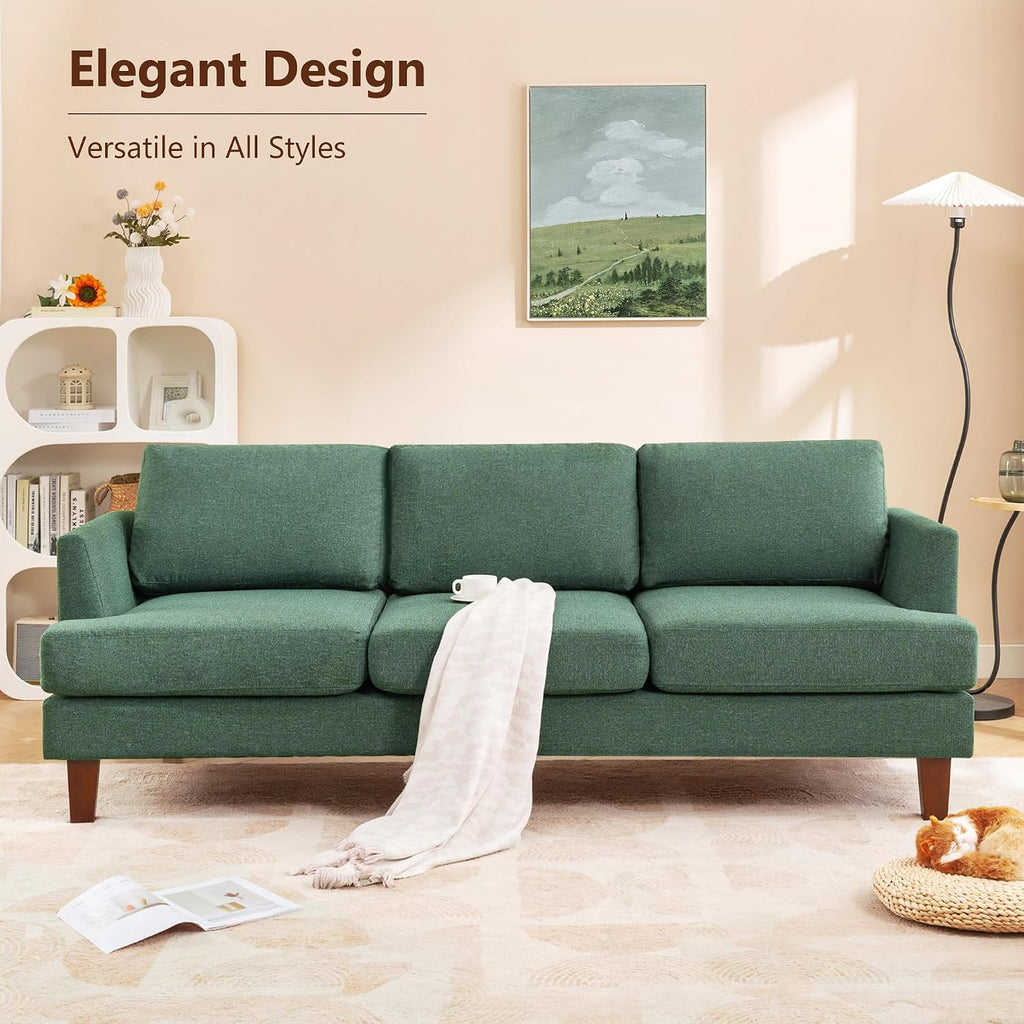 Busaurus Green 3 Seater Mid Century Modern Sofa, 89' Upholstered Couch with Deep Seats, Armrests, Comfy Furniture for Living Room
